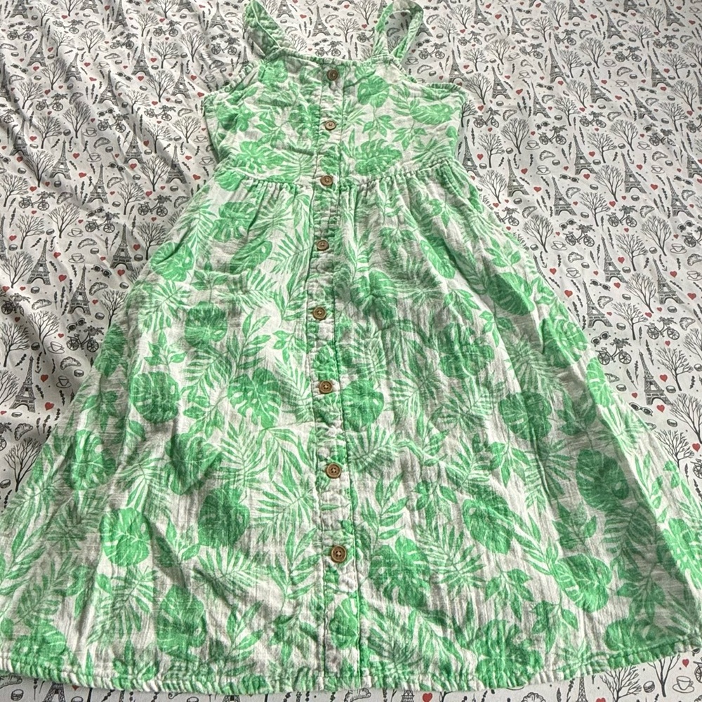 Source Unknown Green Leaf-Print Button-Front Sundress